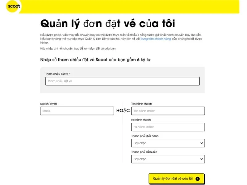Cách Kiểm tra vé máy bay Scoot Air qua website