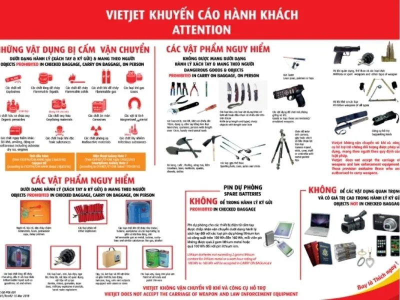 Những đồ không được mang lên máy bay Vietjet Air cần biết