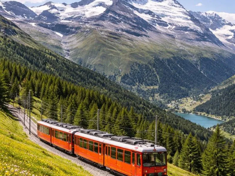 Tàu hoả lên đỉnh Jungfraujoch vào mùa hè