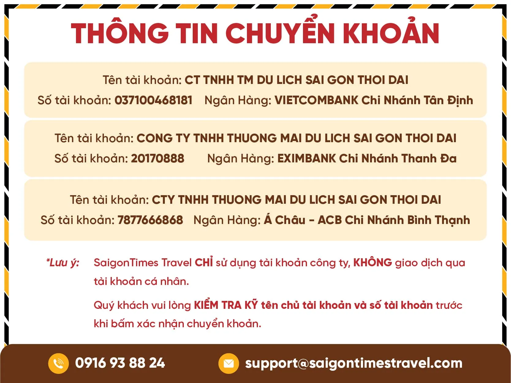 Thông tin chuyển khoản cùng Saigontimes Travel