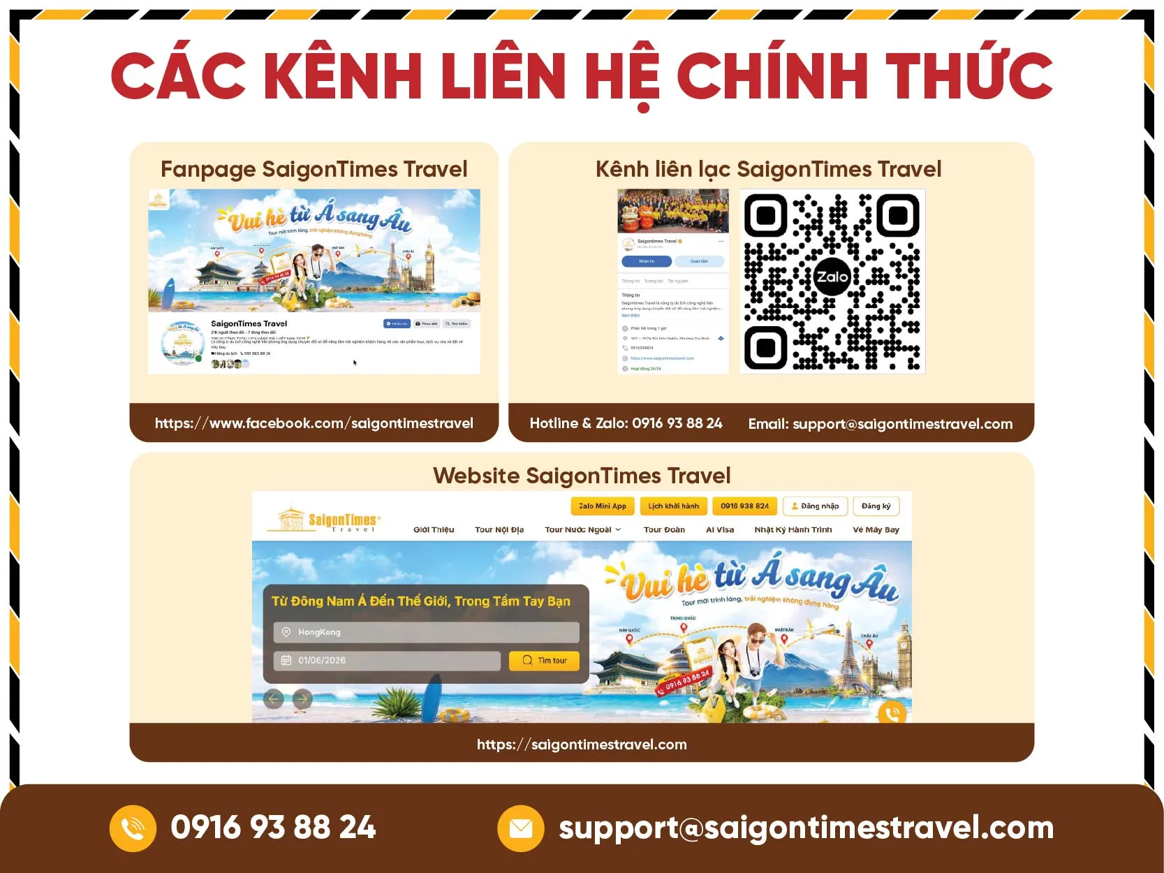 Các kênh liên hệ chính thức cùng Saigontimes Travel